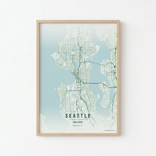 Mapa de Seattle Impresión Arte de Pared Ciudad de