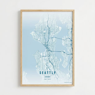 Mapa de Seattle Océano Impresión Ciudad de Washing
