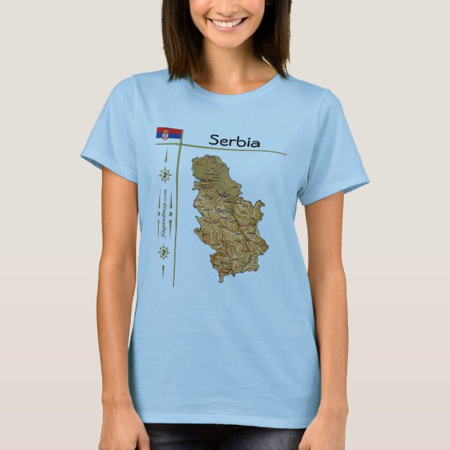 Mapa de Serbia + Bandera + Cargo camiseta (Anverso)