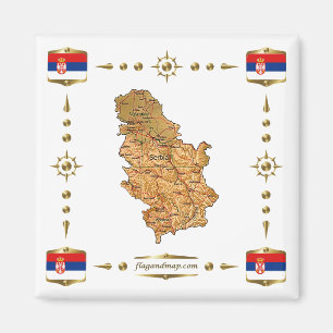 Mapa de Serbia + imán de banderas