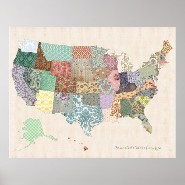 Mapa de Shabby Chic Estados Unidos - Arte de guard (Frente)
