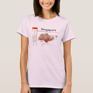 Mapa de Singapur + bandera + camiseta con título