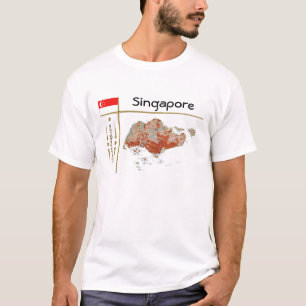Mapa de Singapur + bandera + camiseta de título