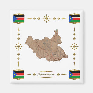 Mapa de Sudán del Sur + imán de banderas