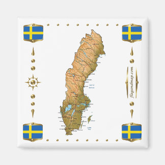 Mapa de Suecia + imán de banderas