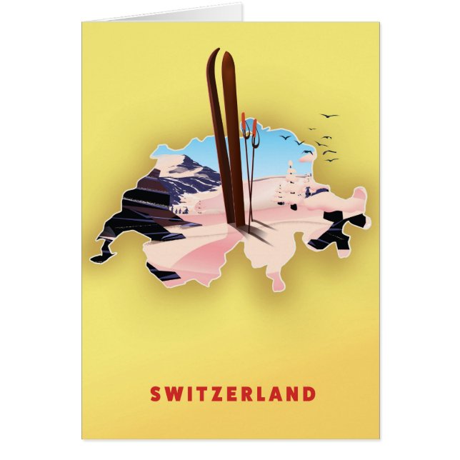 Mapa de Suiza Afiche de viaje deportivo (Frente)