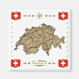 Mapa de Suiza + imán de banderas