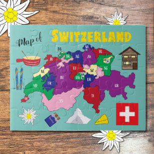 Mapa de Suiza y rompecabezas de estereotipos suizo