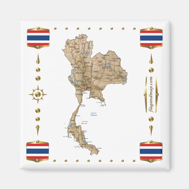 Mapa de Tailandia + imán de banderas (Frente)