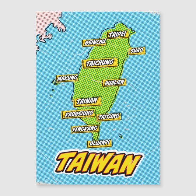 Mapa de Taiwán ilustrado con arte pop (Anverso)