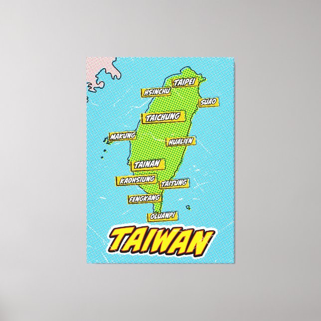 Mapa de Taiwan ilustrado por arte pop (Anverso)
