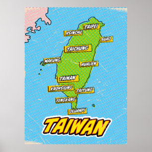 Mapa de Taiwan ilustrado por arte pop