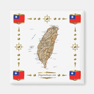 Mapa de Taiwán + imán de banderas