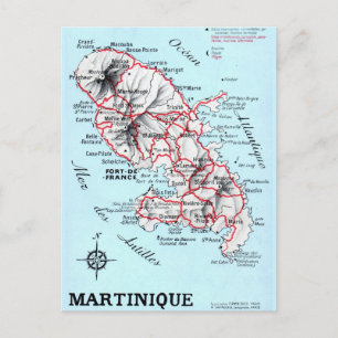 Mapa de tarjeta postal antigua de Martinique 