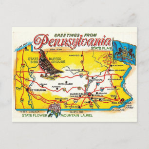 Mapa de tarjeta postal de Pensilvania