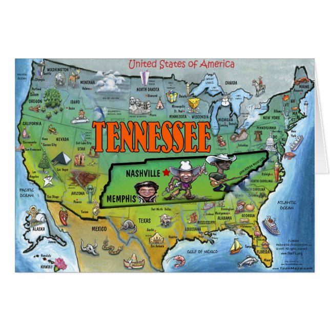 Mapa de Tennessee USA (Anverso (Horizontal))