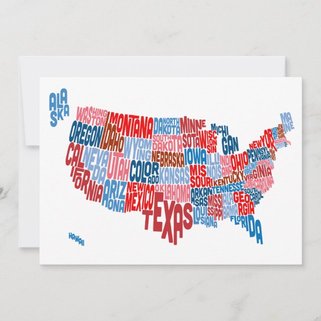 Mapa de texto de tipografía de Estados Unidos (Anverso)
