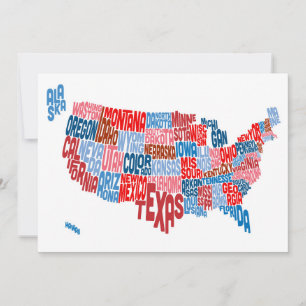 Mapa de texto de tipografía de Estados Unidos