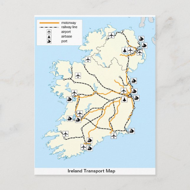 Mapa de transporte de Irlanda, postal irlandesa. (Anverso)