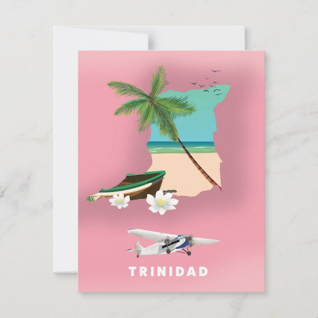 Mapa de Trinidad ilustrado afiche de viajes. (Anverso)