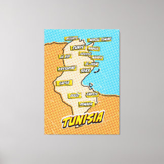 Mapa de Túnez ilustrado con arte pop