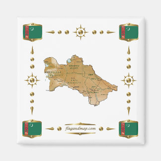 Mapa de Turkmenistán + imán de banderas
