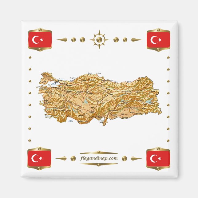 Mapa de Turquía + imán de banderas (Frente)