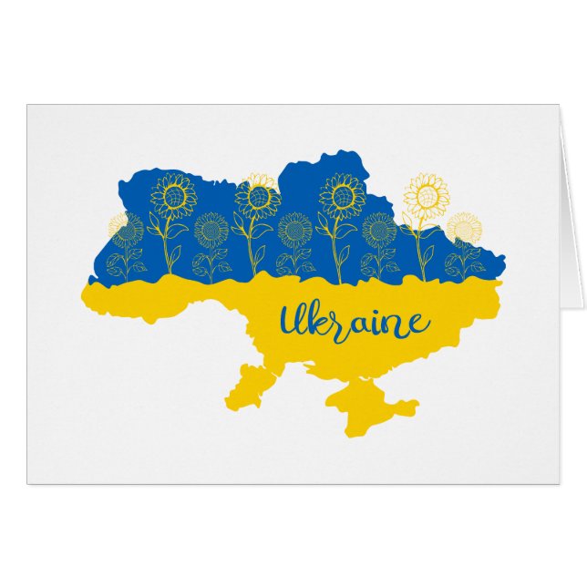 Mapa de Ucrania con girasol y bandera ucraniana (Anverso (Horizontal))