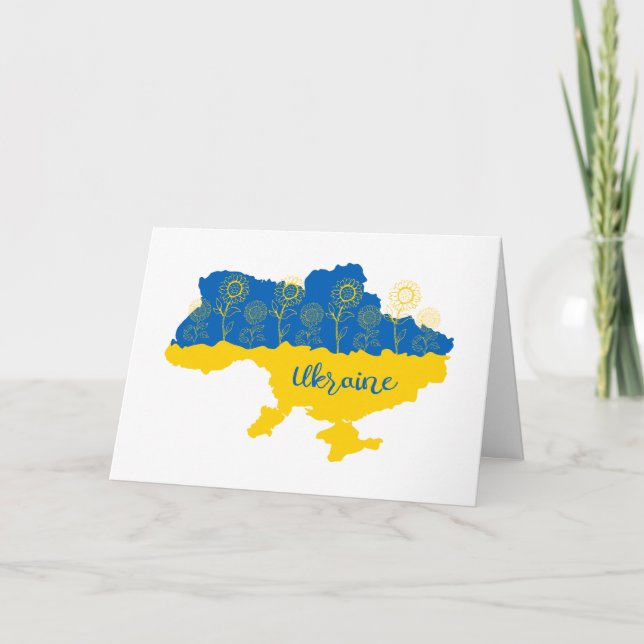 Mapa de Ucrania con girasol y bandera ucraniana (Anverso)