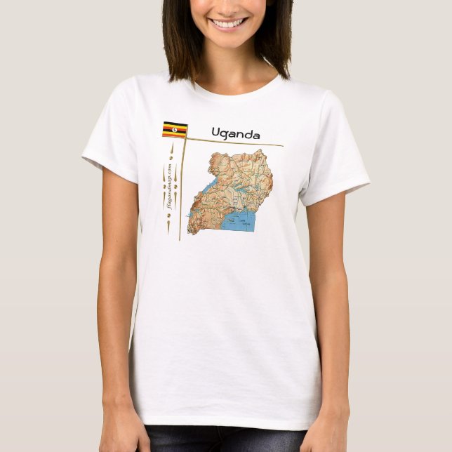 Mapa de Uganda + bandera + camiseta con título (Anverso)