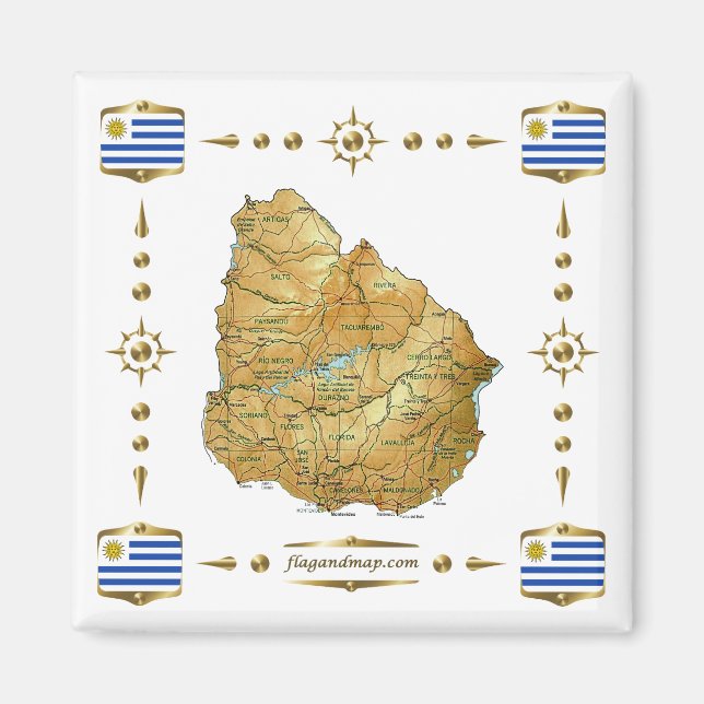 Mapa de Uruguay + imán de banderas (Frente)