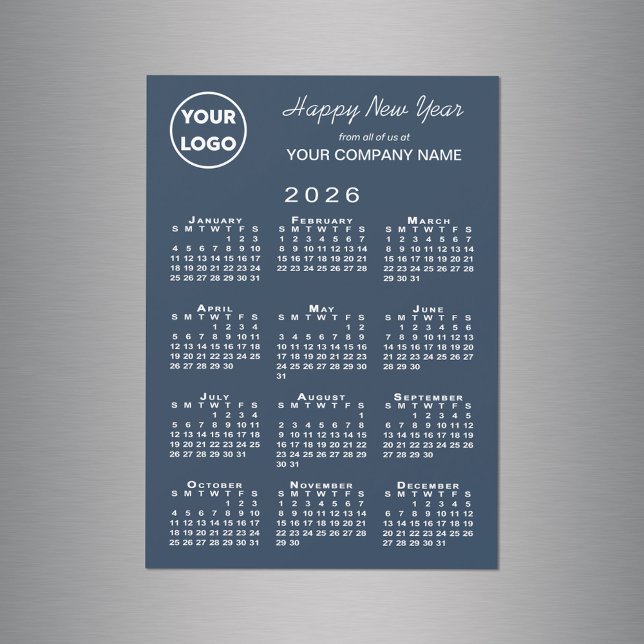 Mapa de vacaciones de la Marina con logotipo de ne (2026 Calendar Business Logo Navy Holiday Magnet in situ)