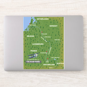 Mapa de viaje retro del río Rin. Pegatina
