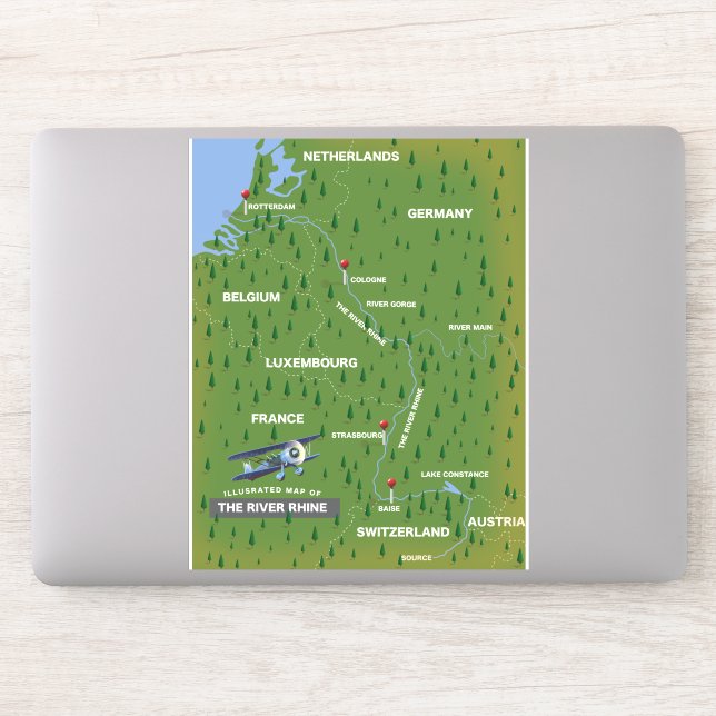 Mapa de viaje retro del río Rin. Pegatina (Ordenador)