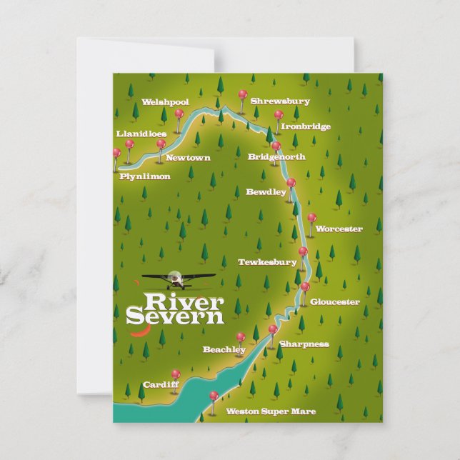 Mapa de viajes del Río Severn Gales Inglaterra (Anverso)