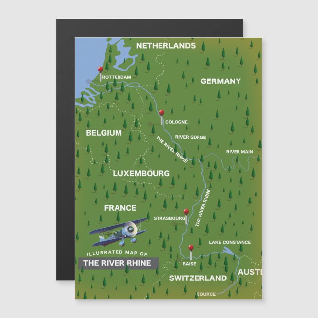 Mapa de viajes retro del río Rin. (Anverso/Reverso)
