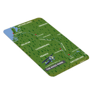 Mapa de viajes retro del río Rin. Imán