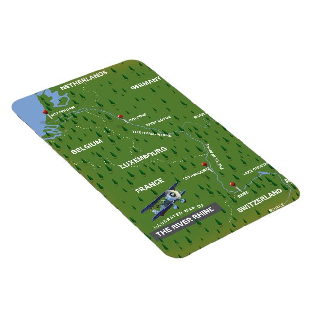 Mapa de viajes retro del río Rin. Imán (Lado Derecho)