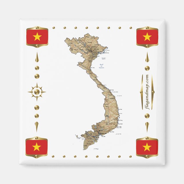 Mapa de Vietnam + imán de banderas (Frente)