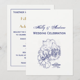 Mapa de viñedos de Martha #1 Invitación azul de la