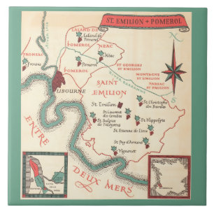 Mapa de vino de St. Emilion Bordeaux en baldosa ce