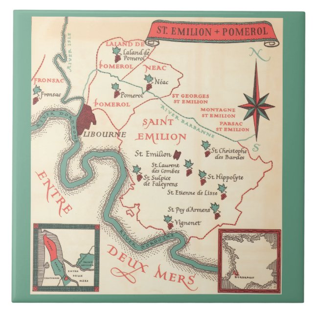 Mapa de vino de St. Emilion Bordeaux en baldosa ce (Frente)