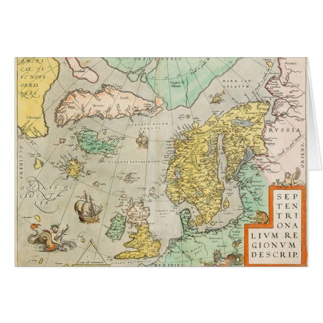 Mapa de Vintage con barcos de vela, (Anverso (Horizontal))