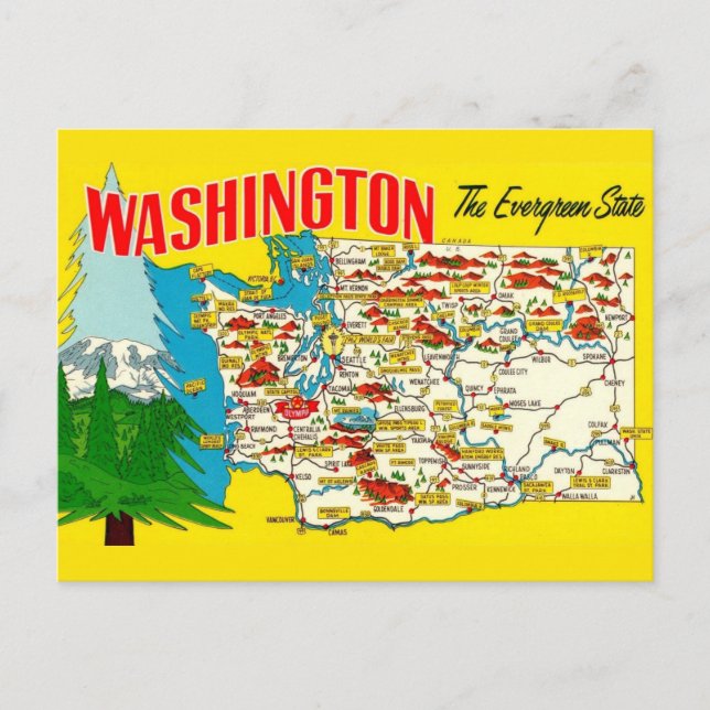 Mapa de Washington en postal (Anverso)