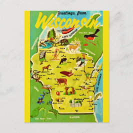 Mapa de Wisconsin Tarjeta Postal Vintage