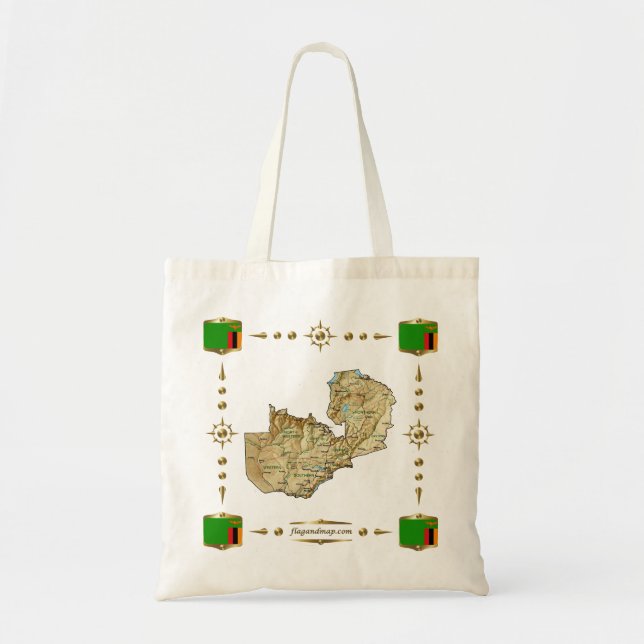 Mapa de Zambia + Bolsa de banderas (Frente)