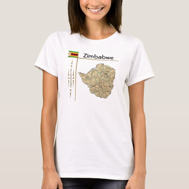 Mapa de Zimbabue + bandera + título camiseta (Anverso)