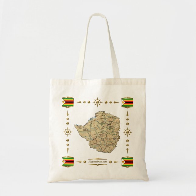 Mapa de Zimbabue + bolsa de bandera (Frente)