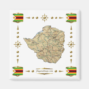 Mapa de Zimbabue + imán de banderas