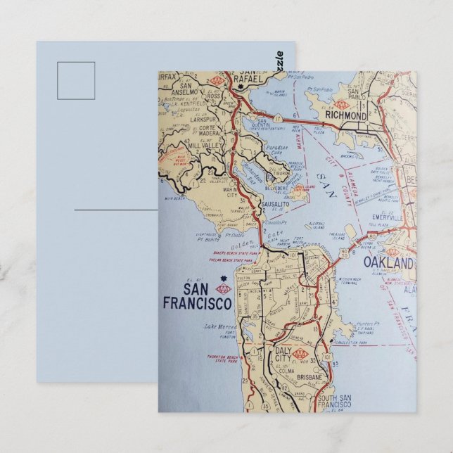 Mapa del área de San Francisco en postal (Anverso / Reverso)